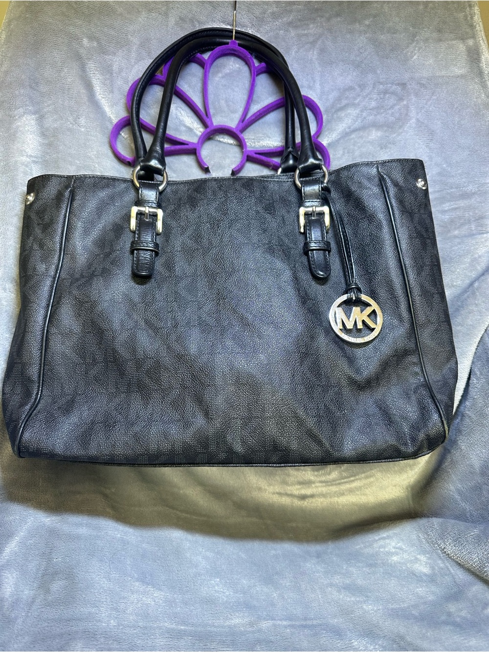 BRAND NEW Michael Kors Black Leather MK Charm Tote